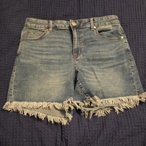 ARULA Blue Frayed Jean Shorts